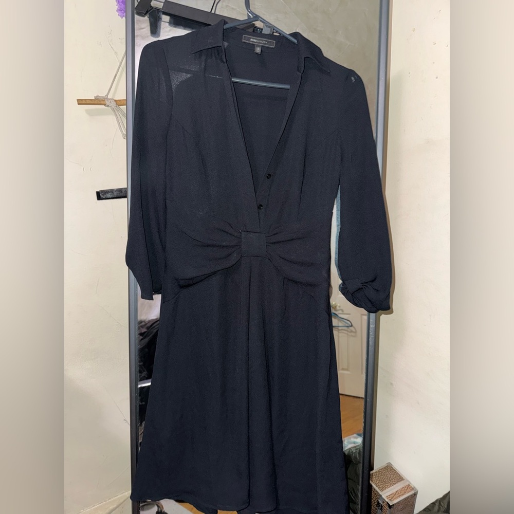 BCBGMaxAzria Black V-Neck Long Sleeve Dress